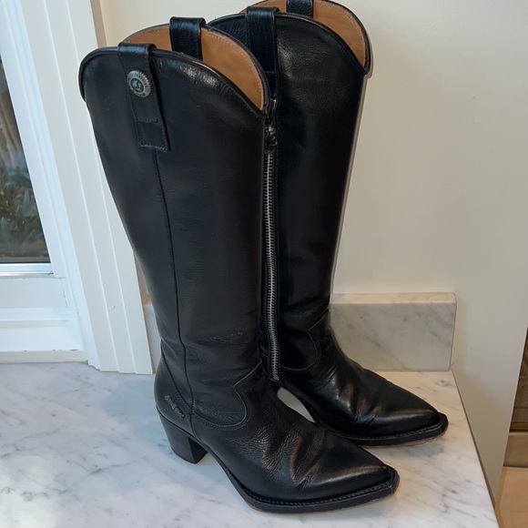 new rock Shoes - New Rock cowboy boots leather 37 or 6.5 knee high rare YSL
